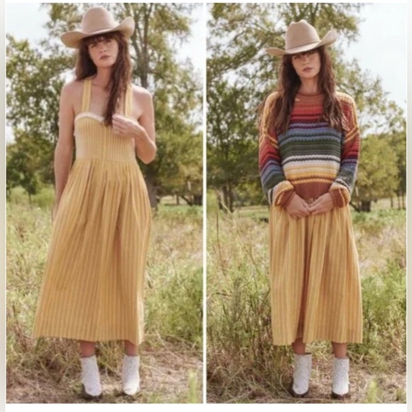 THE GREAT. Dresses & Skirts - The Great Larel Yellow Striped Maxi Dress Size 2 Pockets